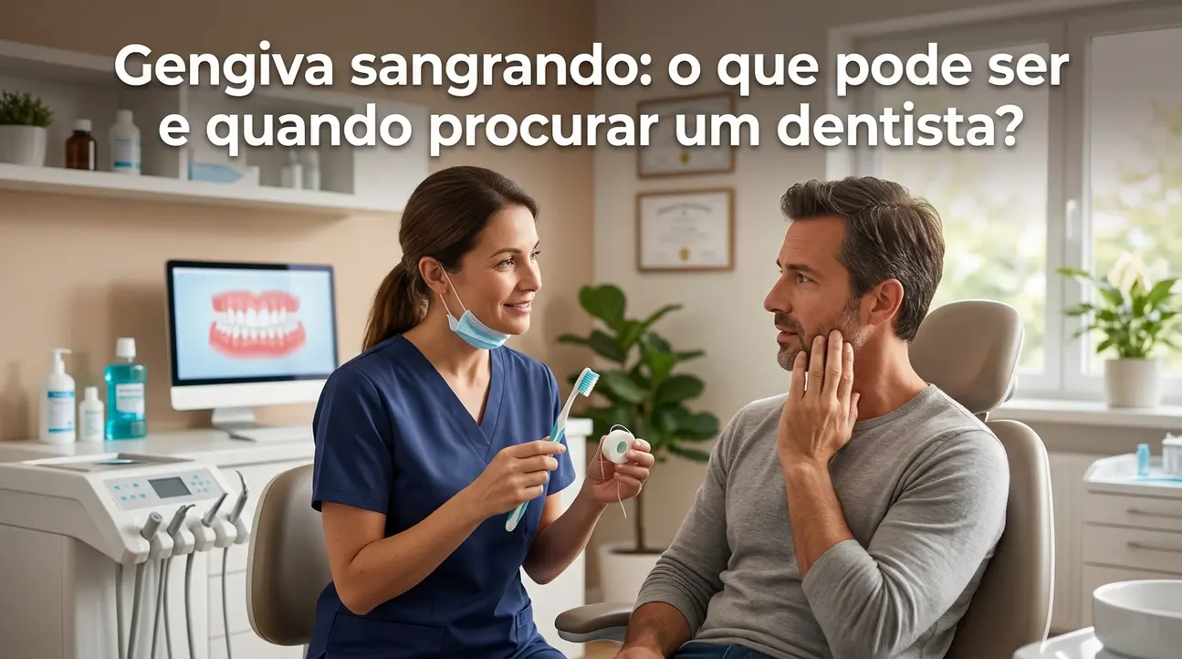 paciente recebendo orientação sobre gengiva sangrando e higiene bucal
